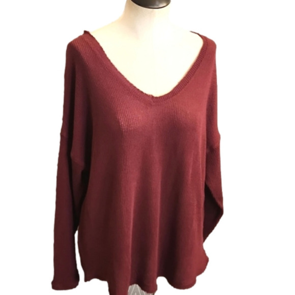 Womens For The Republic maroon v neck knit long sleeve top size Medium. - Picture 2 of 14